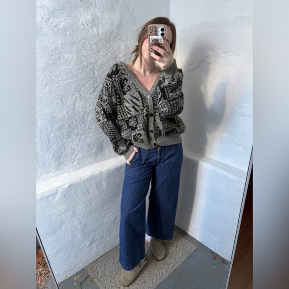 L/XL vintage abstract knit grandpa cardigan - Picture 13 of 15